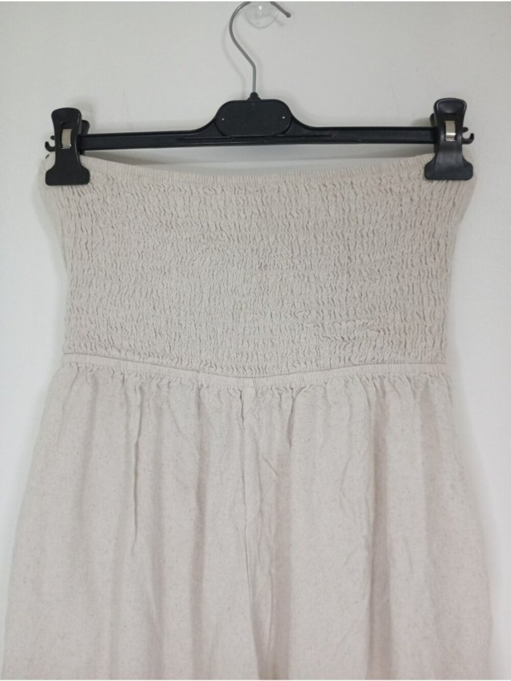 Monteau Los Angeles Women Strapless Jumpsuit Beige Black Trim Medium Linen Blend - Picture 7 of 13